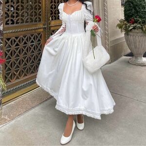 Chic White Wedding Dress with Puff Sleeves